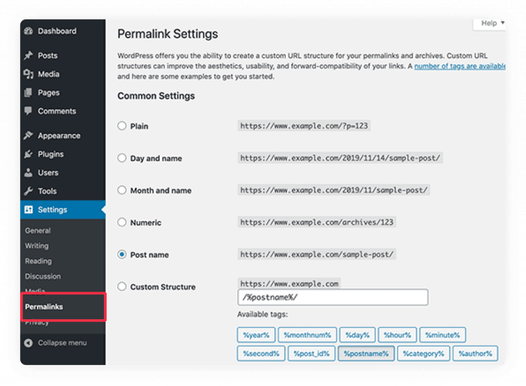 Permalink Paramètres de WordPress