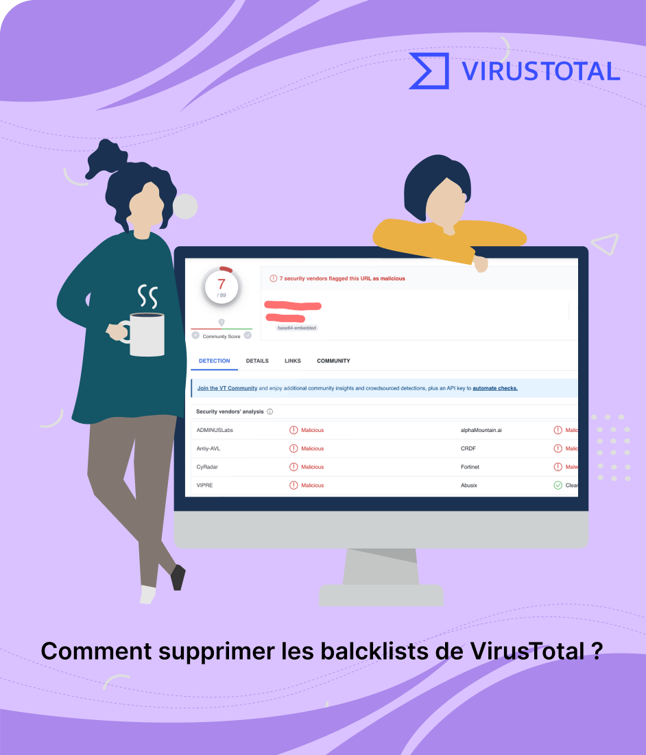Capture d'écran : Résultat d'analyse VirusTotal montrant un site signalé comme malveillant par plusieurs fournisseurs