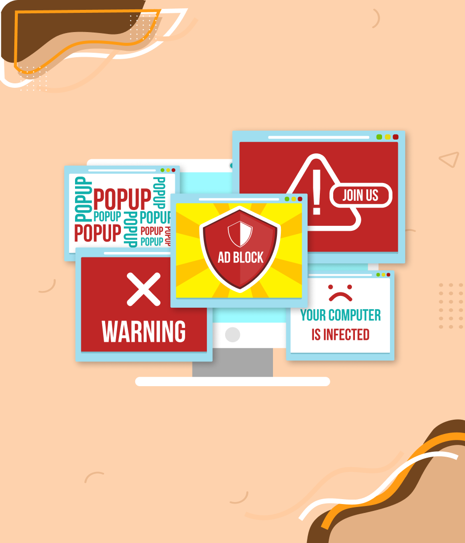 Capture d'écran : Multiples fenêtres pop-up de virus, avertissements et publicités sur un écran d'ordinateur