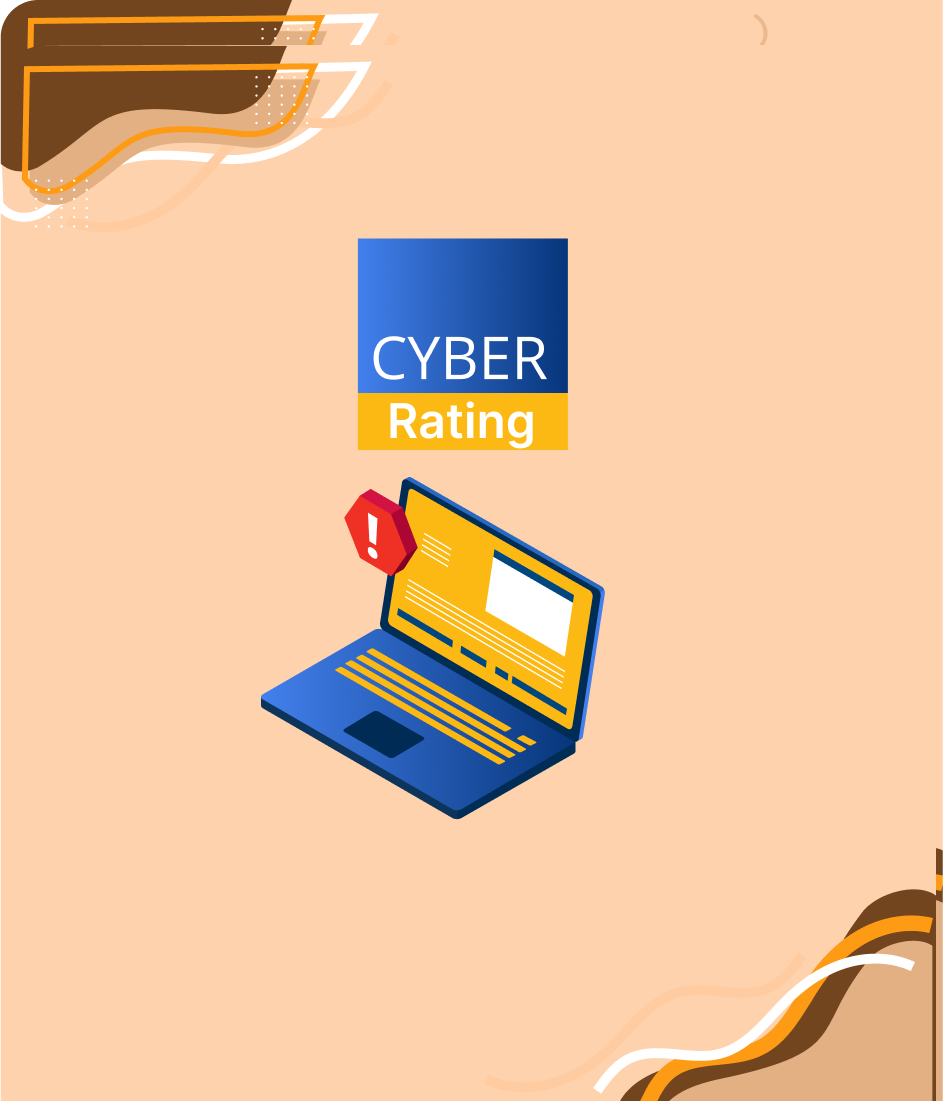 Logo Cyber Rating, ordinateur portable avec alerte de sécurité