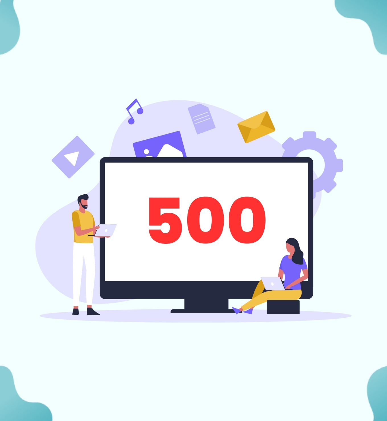 Illustration d'un écran d'ordinateur affichant « 500 », avec deux personnes utilisant des ordinateurs portables