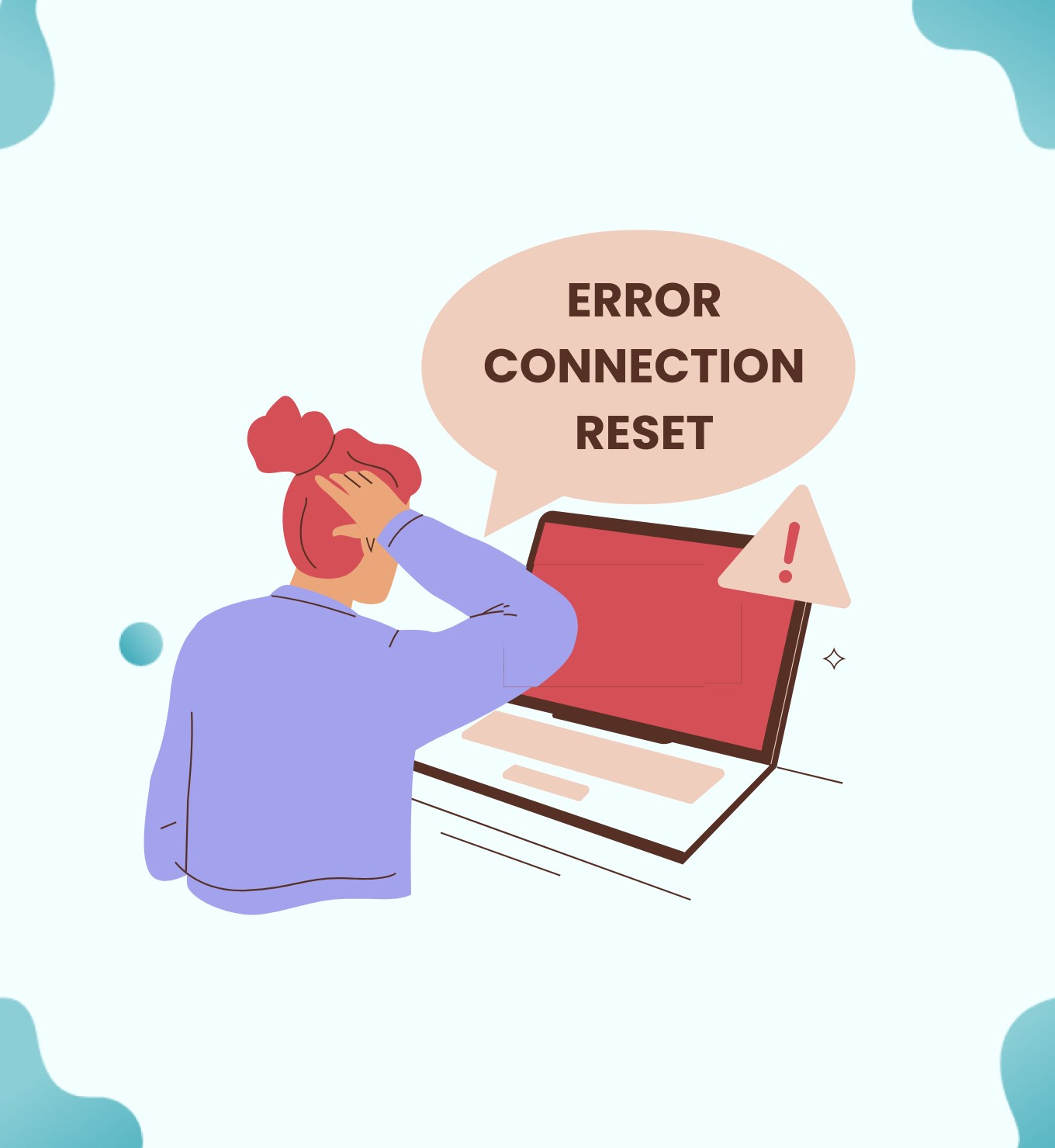 Personne frustrée devant un ordinateur affichant « ERROR CONNECTION RESET » avec un panneau d'avertissement