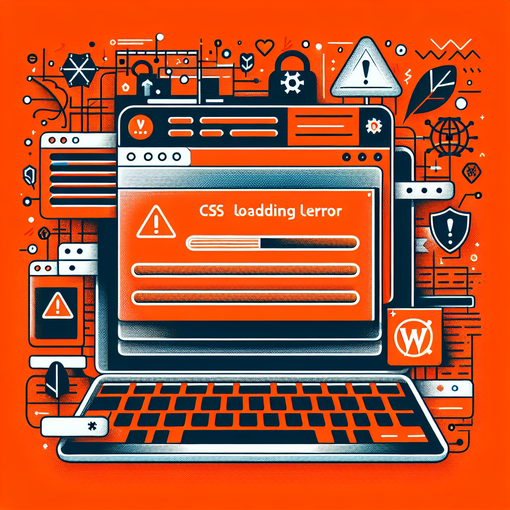 Capture d'écran : Ordinateur affichant une erreur de chargement CSS sur un site WordPress, avec des icônes de sécurité