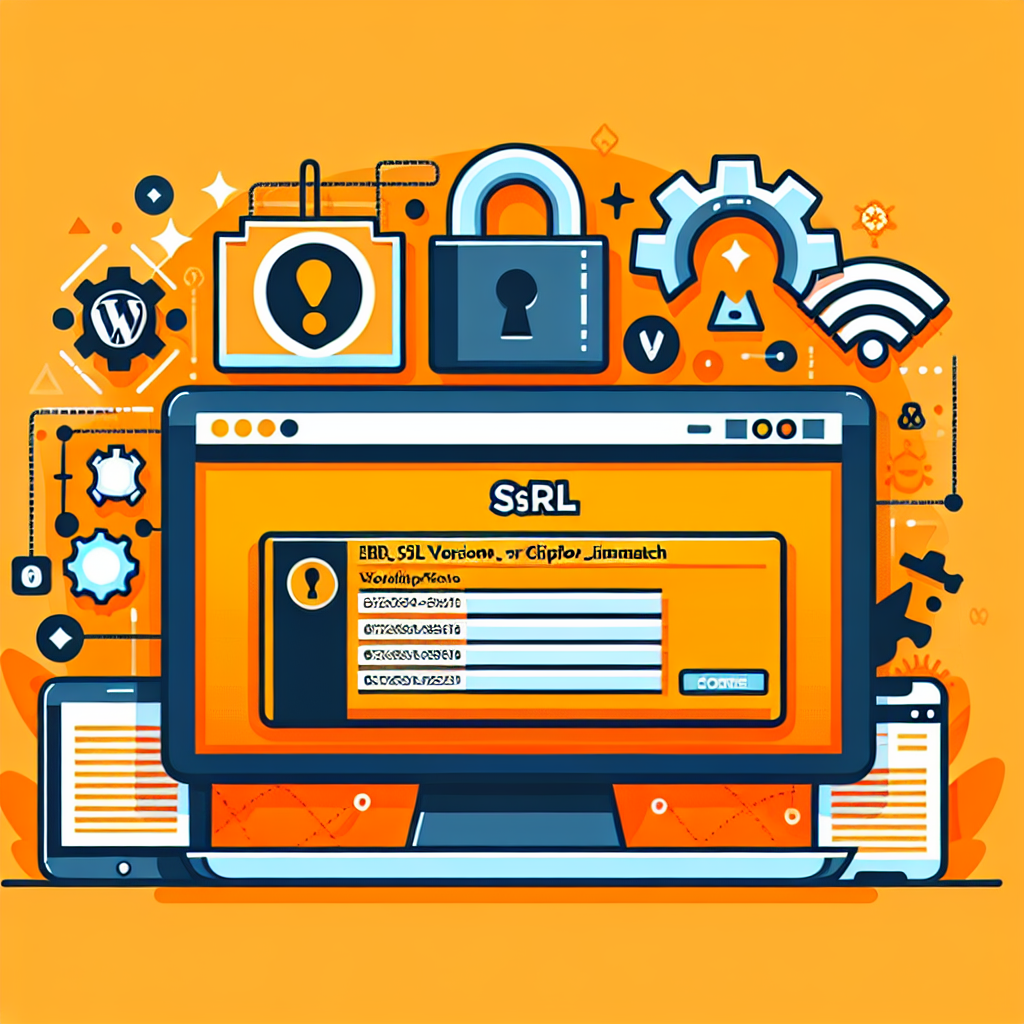 Capture d'écran : Erreur SSL sur un écran d'ordinateur, avec des icônes de sécurité et WordPress en arrière-plan