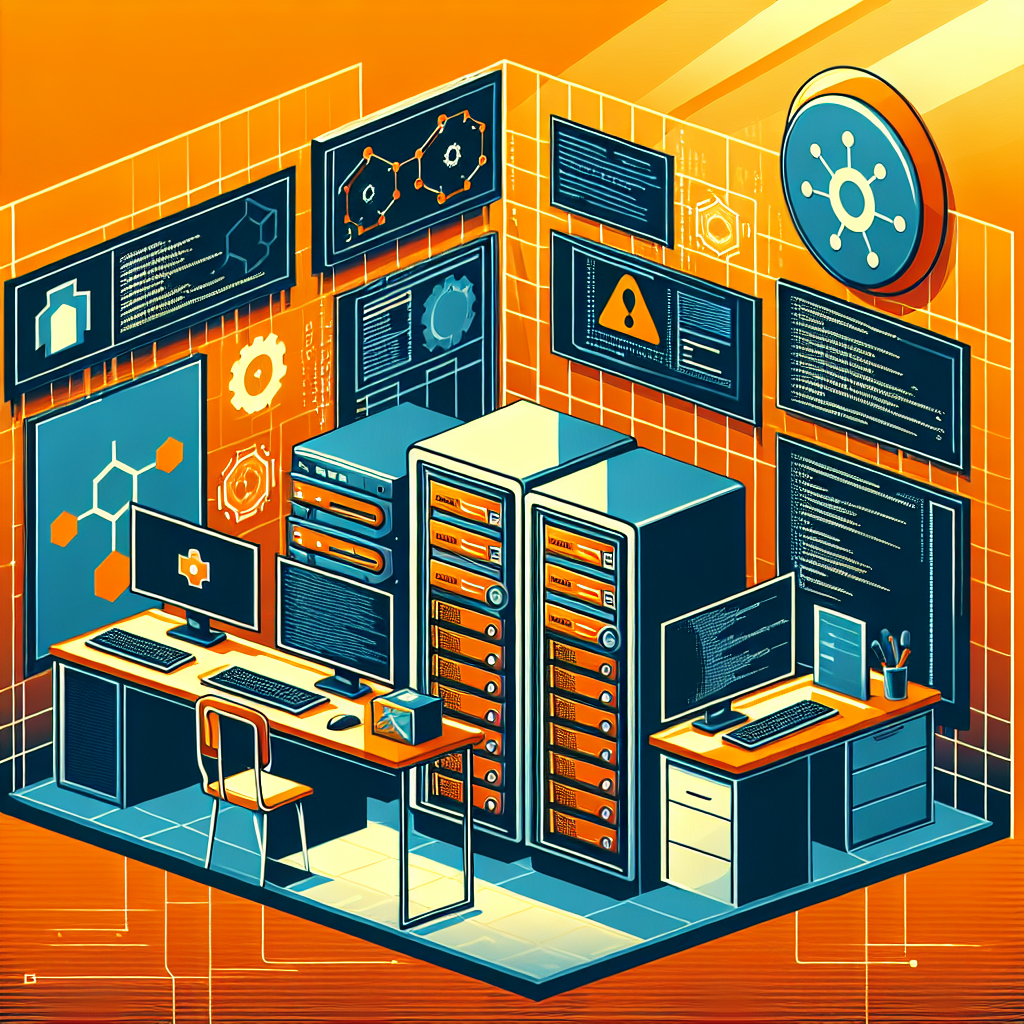 Un laboratoire de sécurité informatique avec serveurs, ordinateurs, écrans affichant du code et des alertes