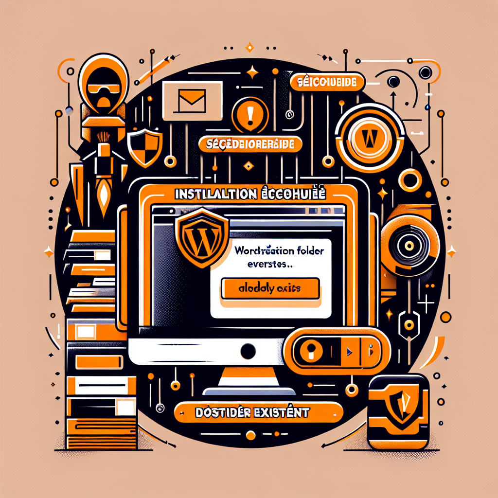 Illustration d'un écran d'ordinateur affichant une erreur WordPress, entouré d'éléments de sécurité et de code