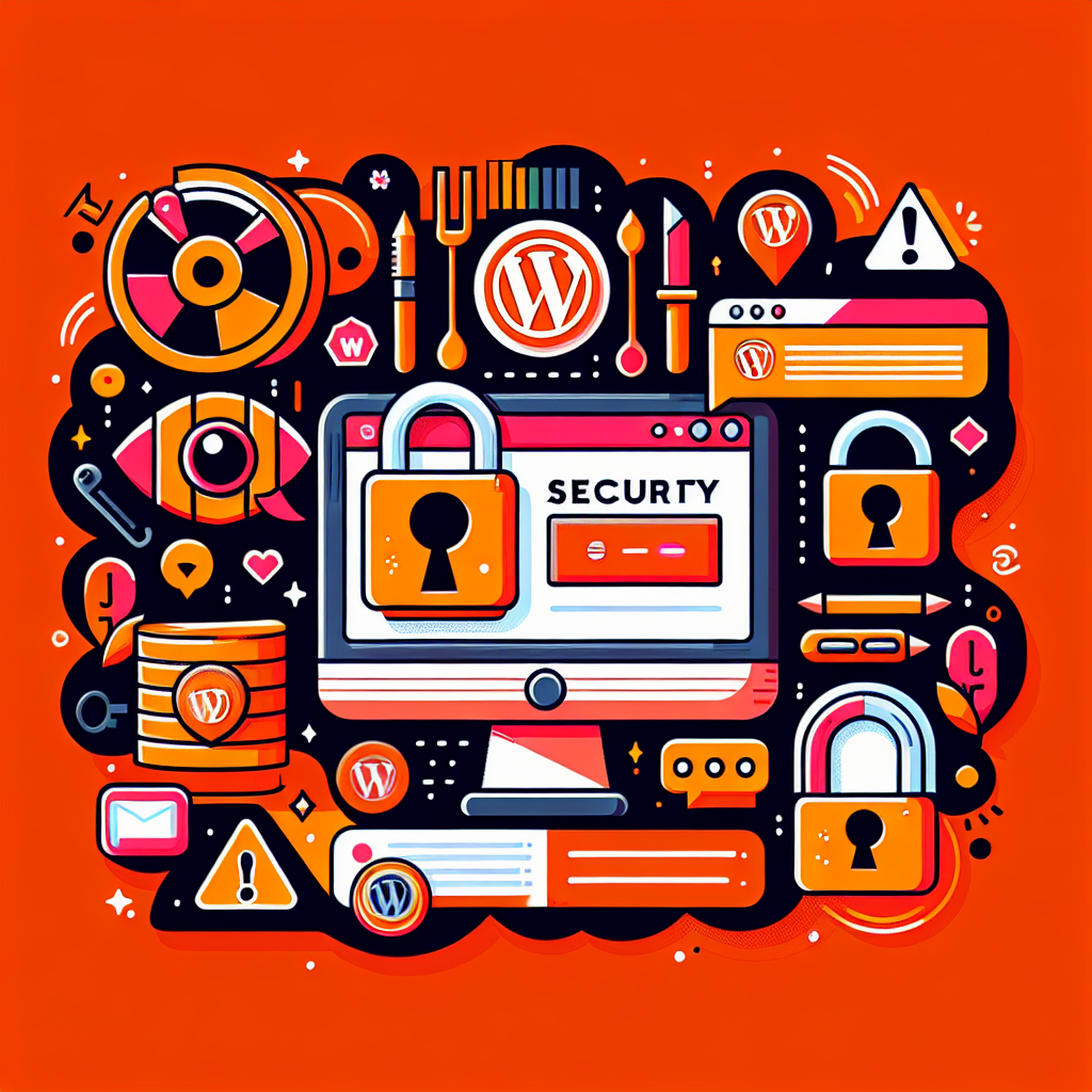 Illustration vectorielle de la sécurité et de la réparation de sites WordPress avec cadenas, logos WP et outils