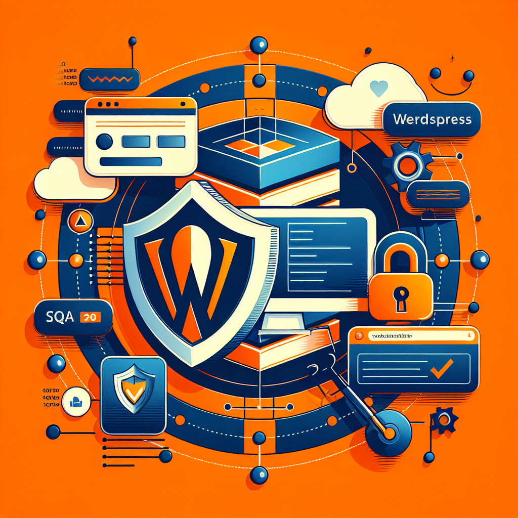 Illustration de la sécurité WordPress avec bouclier, cadenas, nuage, écran d'ordinateur et icônes de protection