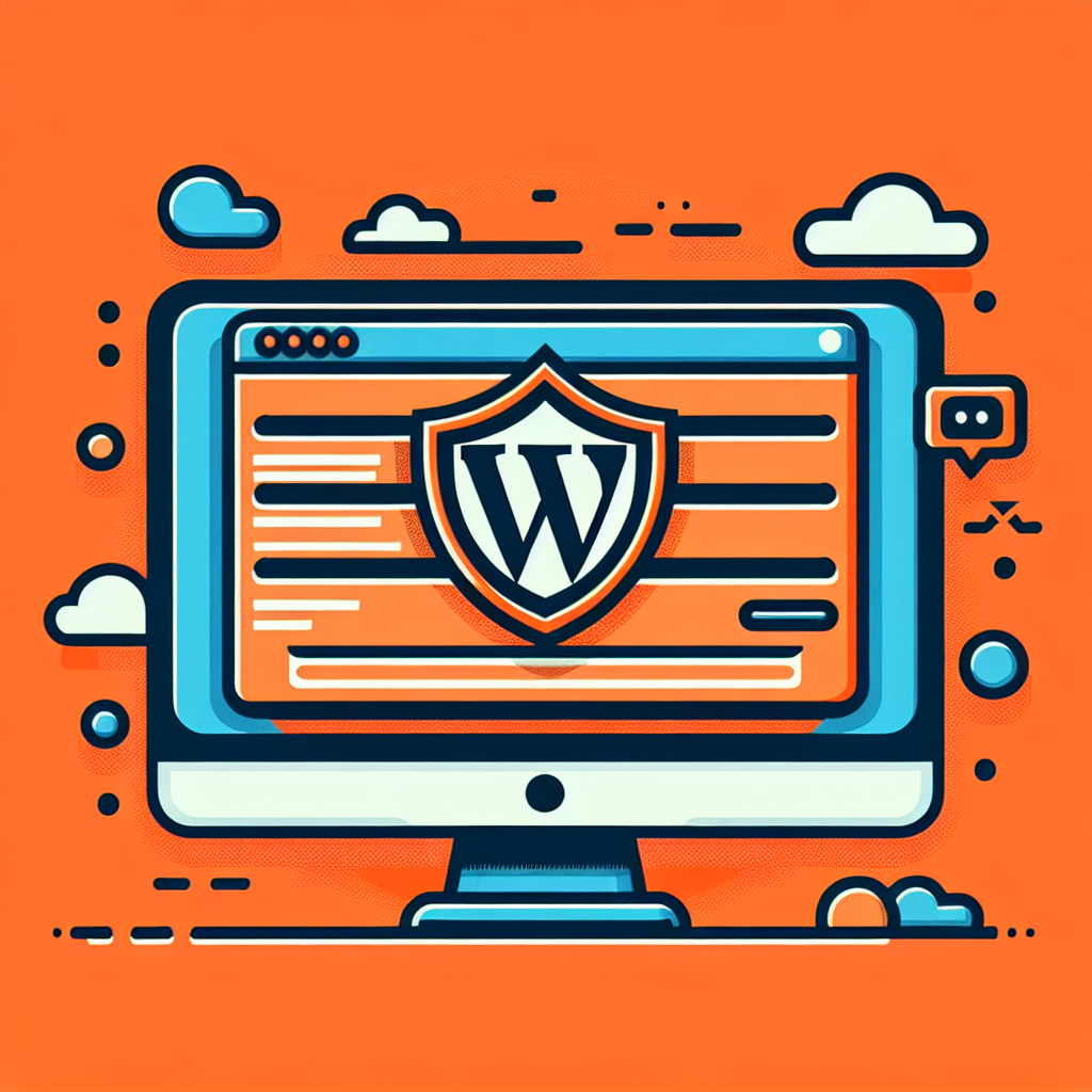 Écran d'ordinateur affichant un bouclier avec le logo WordPress, symbolisant la sécurité et la protection du site