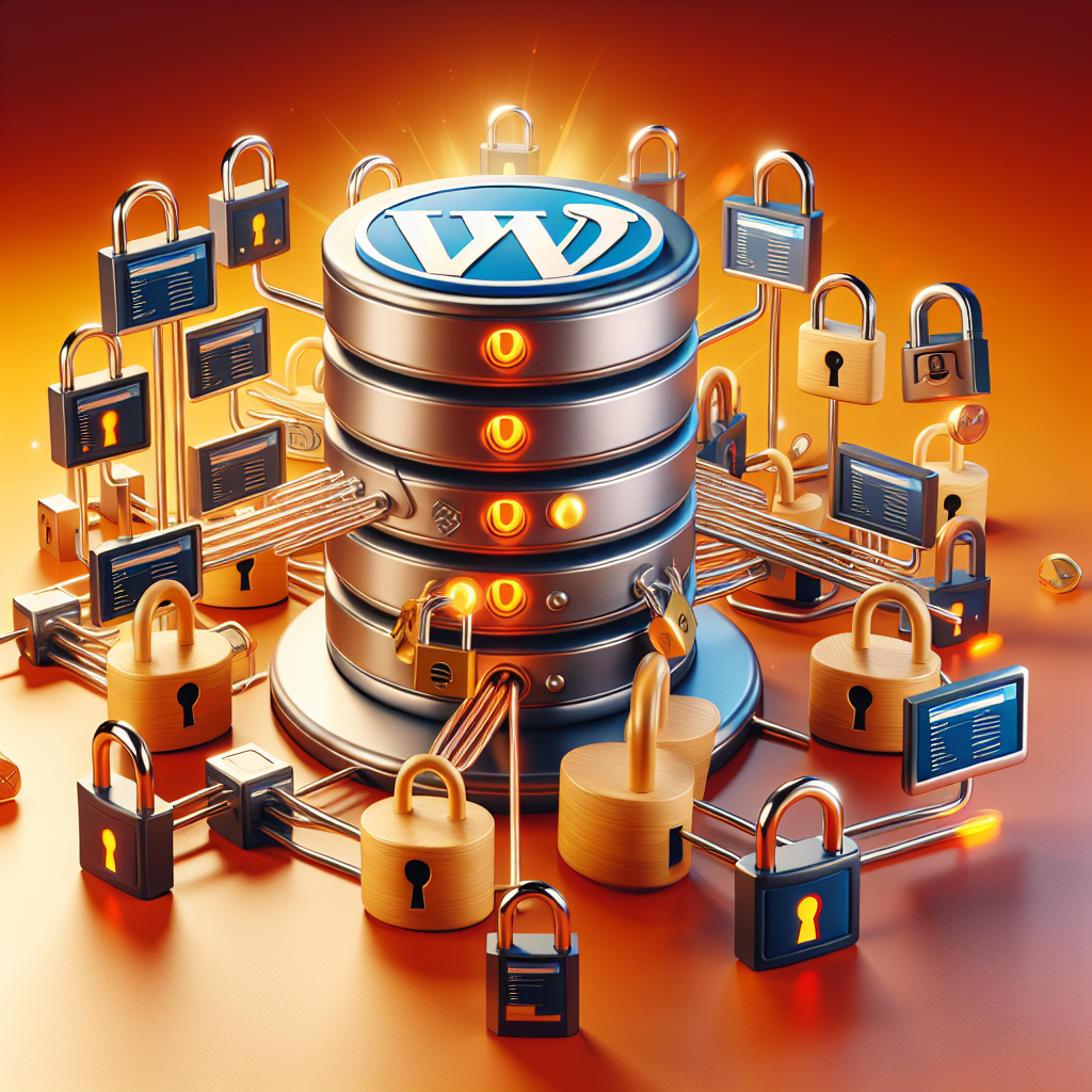 Base de données WordPress sécurisée avec cadenas et écrans de surveillance, symbolisant la protection des données