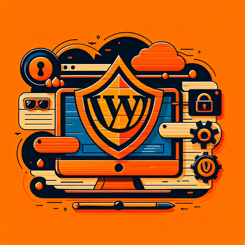 Illustration vectorielle d'un bouclier WordPress sur un écran d'ordinateur, symbolisant la sécurité et la protection du site