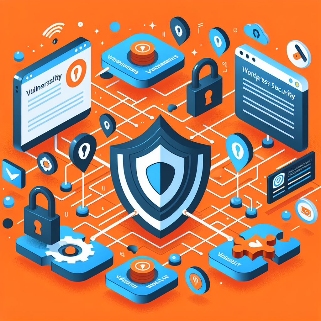 Illustration isométrique de la sécurité WordPress avec bouclier, cadenas, vulnérabilités et réparation de site