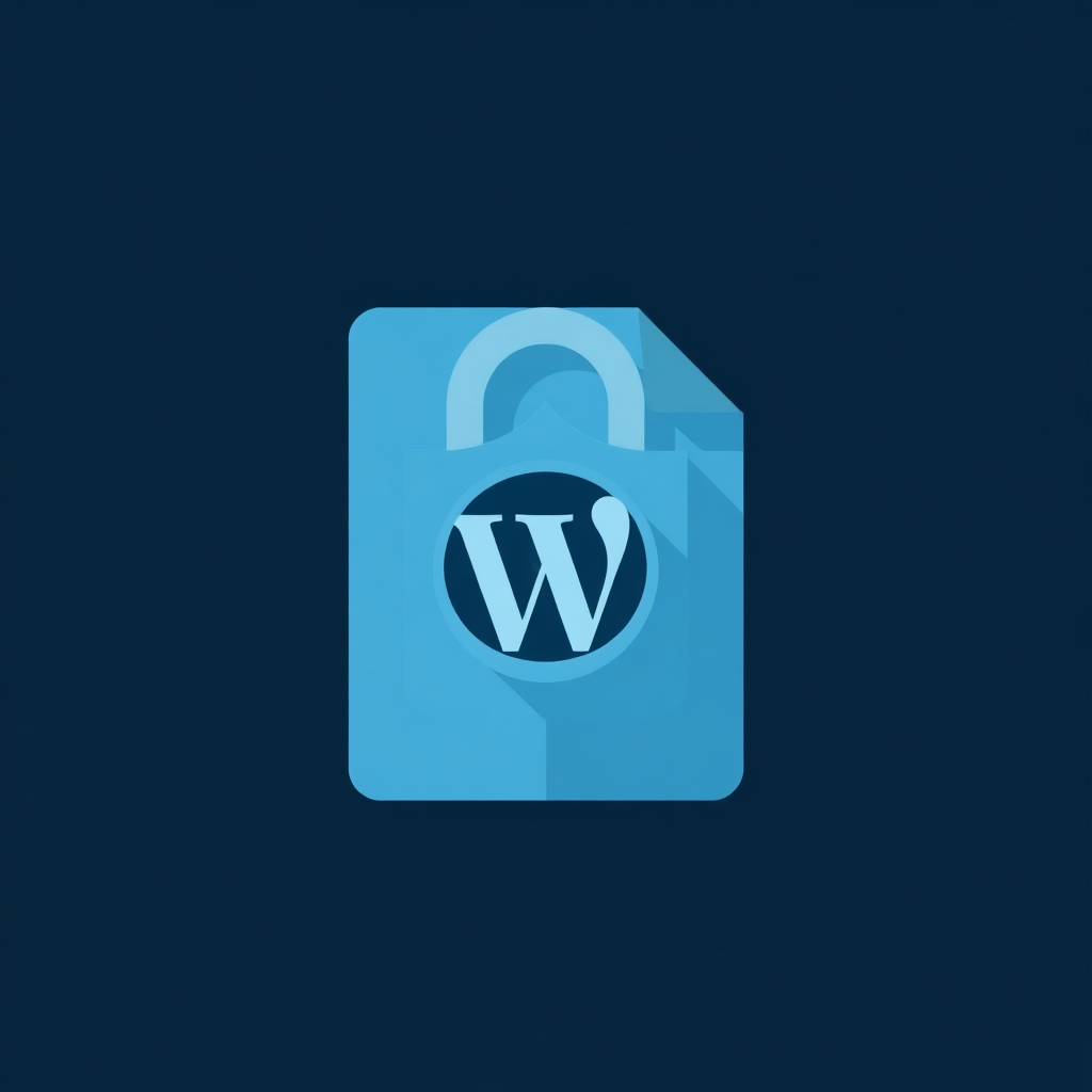 Icône de fichier bleu clair avec un cadenas et le logo WordPress blanc, sur fond bleu foncé