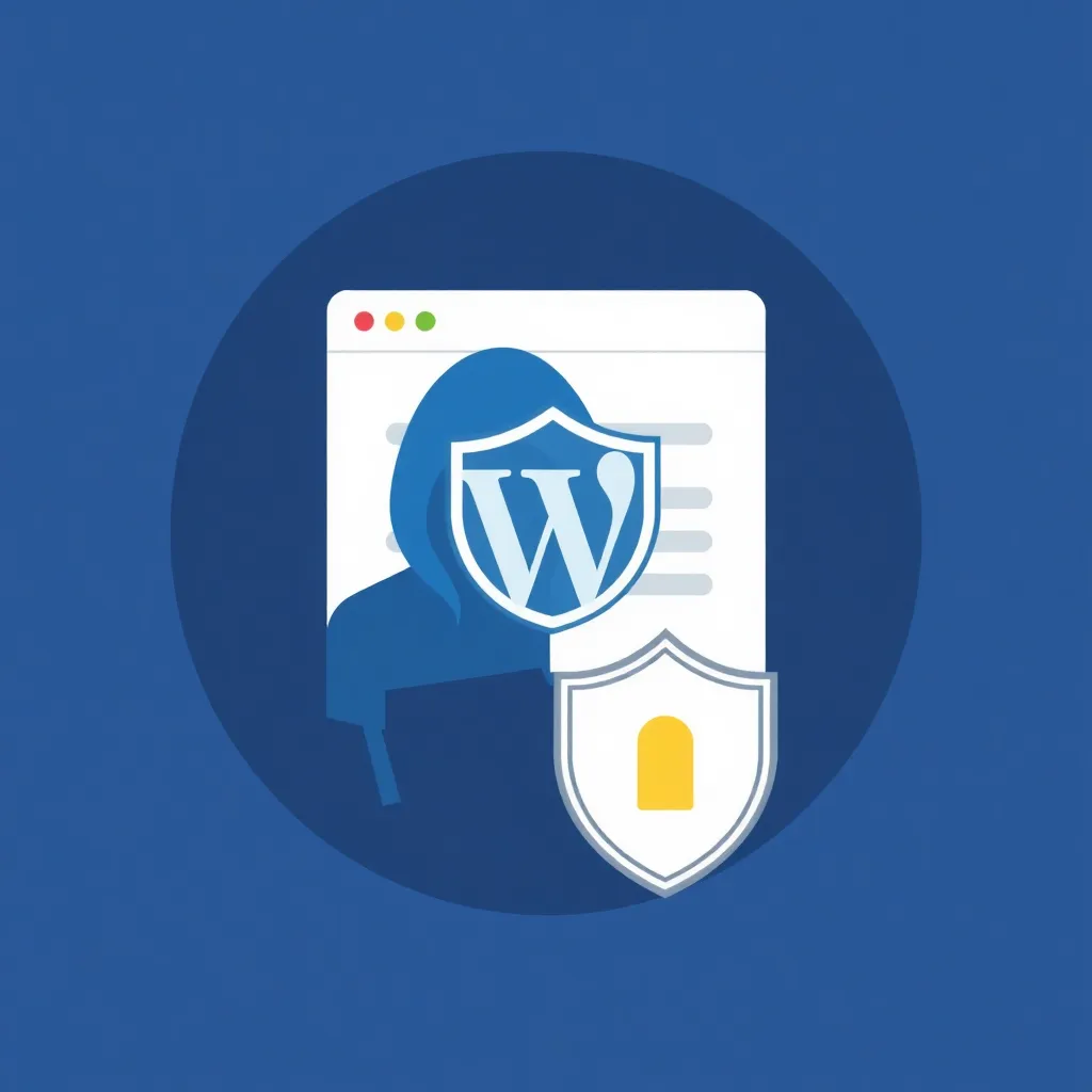 Hacker avec logo WordPress et bouclier de sécurité sur une page web, symbolisant la protection contre les attaques CSRF