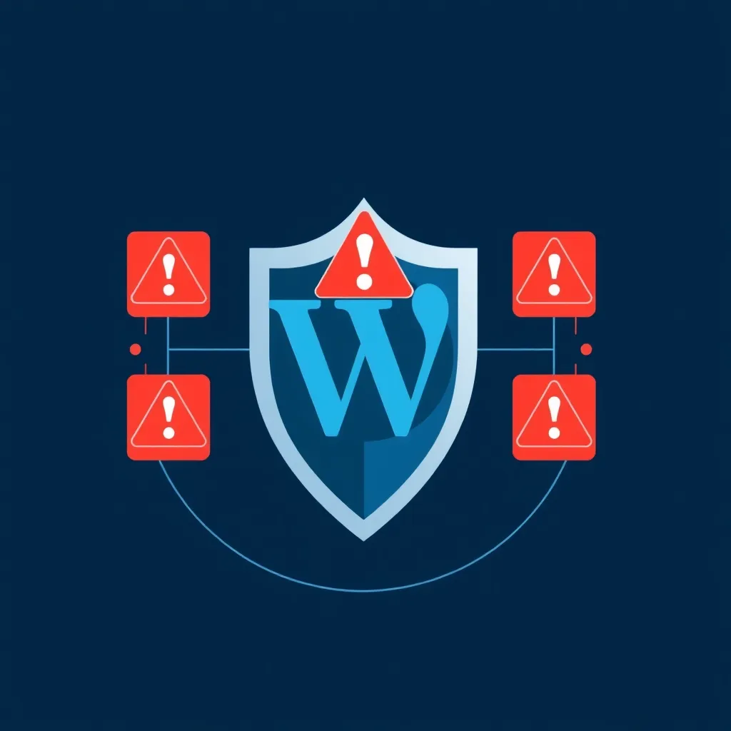 Bouclier WordPress avec des alertes rouges, symbolisant la sécurité et les failles potentielles
