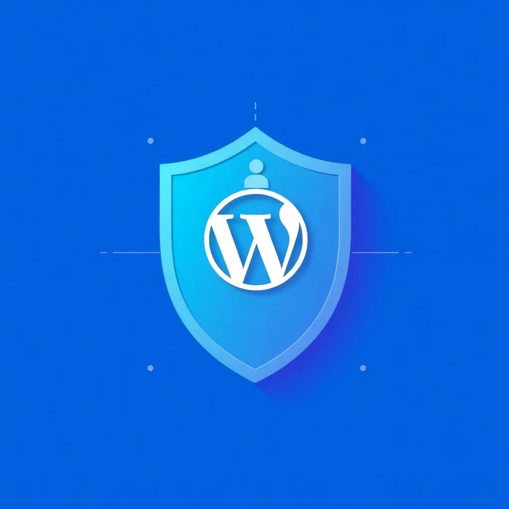 Bouclier bleu avec le logo WordPress blanc et une icône d'utilisateur, symbolisant la sécurité des rôles WordPress