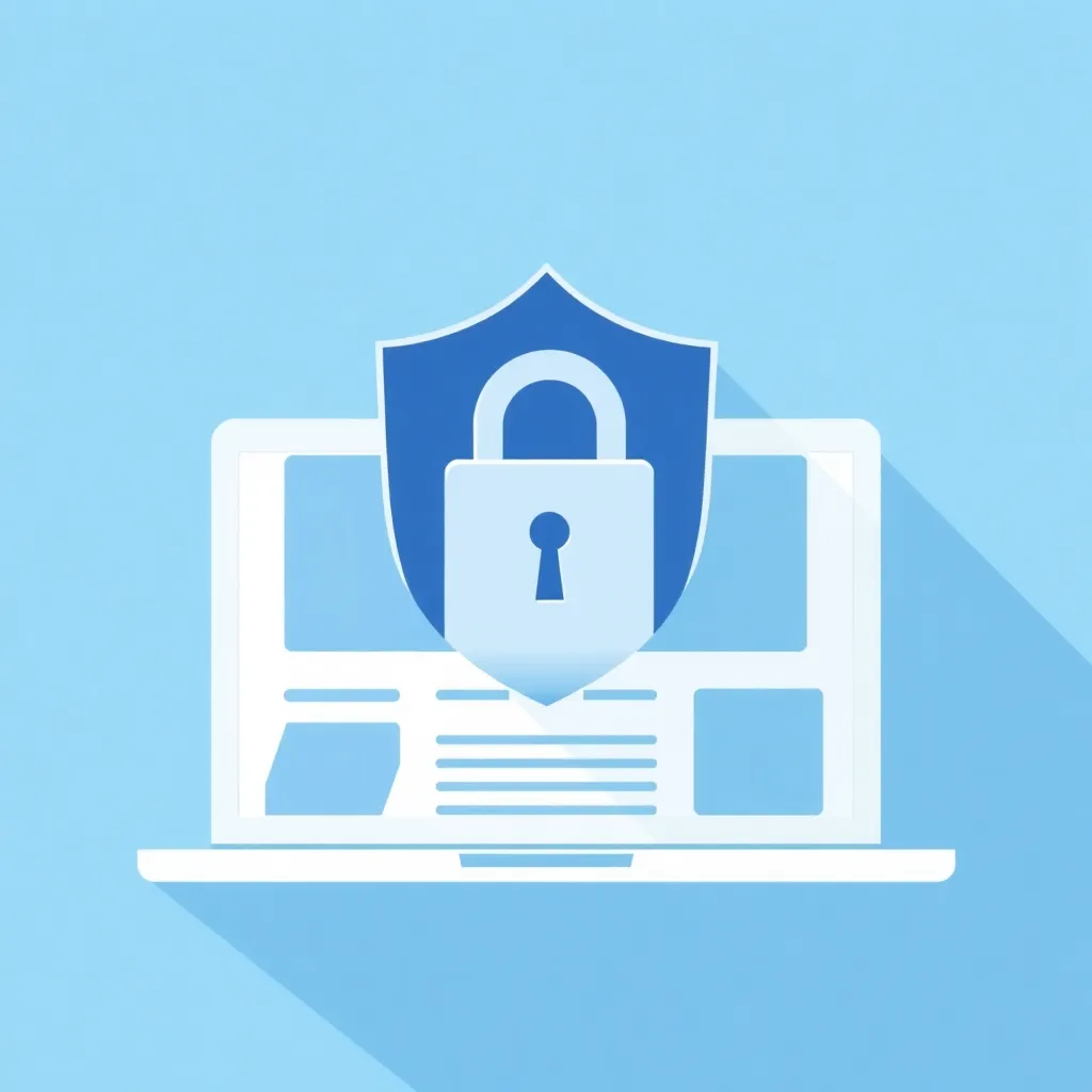 Un ordinateur portable avec un bouclier bleu et un cadenas blanc, symbolisant la sécurité des sites web